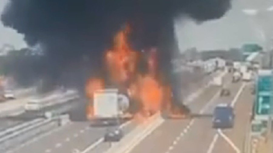 Moment of Bologna highway crash that triggered horrifying inferno caught on CCTV (VIDEO)