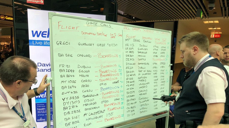 Chaos at Gatwick airport as flight info displayed on whiteboards amid screen glitch