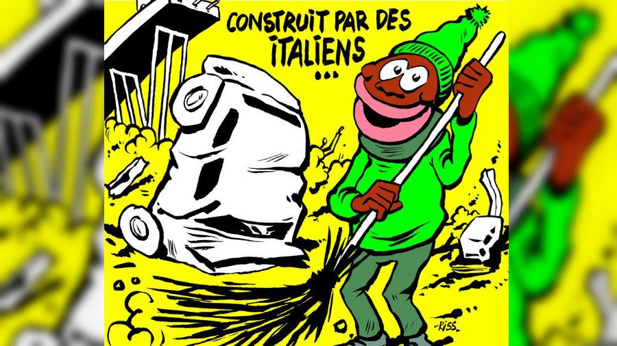 ‘Cleaned by migrants’: Italy outraged by ‘sick’ Charlie Hebdo cartoon of Genoa bridge collapse
