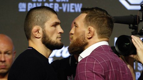 'Well this is awkward...': Khabib walks out as Conor late AGAIN for presser in Las Vegas (VIDEO)