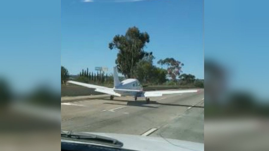 ‘You don’t see this everyday’: Plane makes epic emergency landing amid freeway traffic (VIDEO)