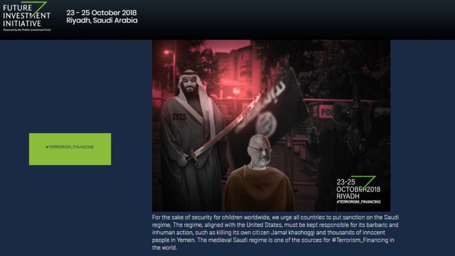 MBS with a sword over Khashoggi’s head appears on hacked Saudi investment conference website