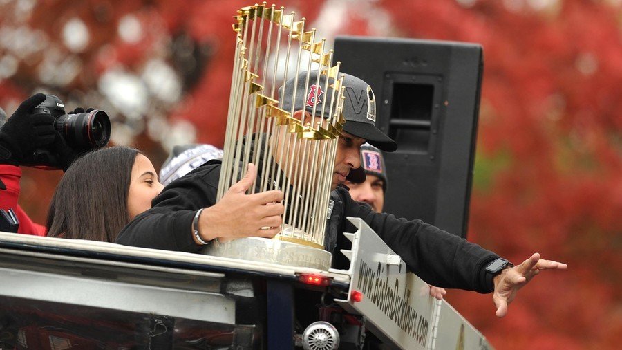 World Series trophy damaged by hail of beer cans during Red Sox victory parade (VIDEO)