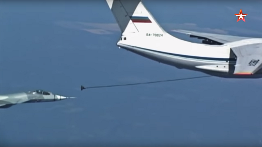 Watch Russia’s Su-57 fifth-generation fighter jet up close in refuel test-flight (VIDEO)