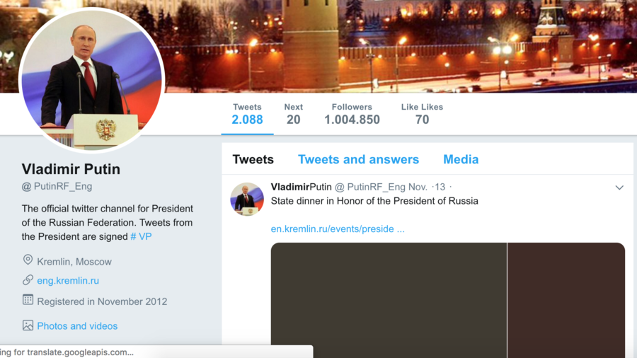 Russian bot-in-chief? Twitter blocks ‘fake Putin’ who lured over 1mn followers in 6 years