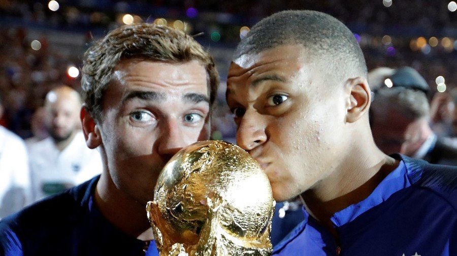 France's Antoine Griezmann wife Erika Choperana and their daughter Mia  during the 2018 FIFA World Cup Russia game, France vs Denmark in Luznhiki  Stadium, Moscow, Russia on June 26, 2018. France and