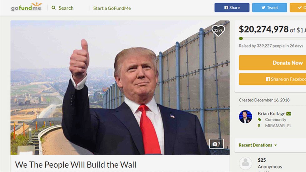 Border wall GoFundMe raises 20mn out of 1billion goal, campaigners