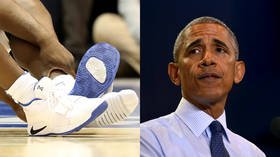 'His shoe broke!': Incredulous Obama shocked at exploding sneaker in basketball game (VIDEO)