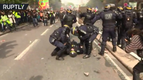 Injured cop collapses during May Day protests in Paris (VIDEO)