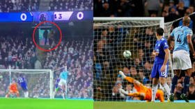 WATCH: Hapless Man City fan misses Kompany wonder goal as he leaves stands at EXACT moment of strike