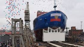 Russia floats third in class of nuclear icebreakers set to guide ships through Arctic (VIDEO)