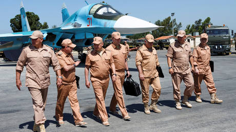 Russian Defense Minister Sergei Shoigu visiting the Khmeymim air base in Syria, June 2016. 