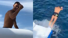 What a dive! Cristiano Ronaldo makes a splash as he enjoys sunshine break (VIDEO)