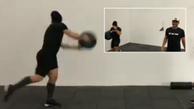 Train hard, train smart: KHL player smashes wall during practice drill (VIDEO)