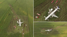 Drone footage shows emergency landing site of bird-stricken Ural Airlines plane