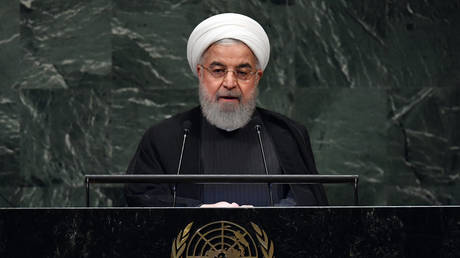 Hassan Rouhani speaking at the UN General Assembly in New York. September 2018. © AFP / Timothy A. Clary
