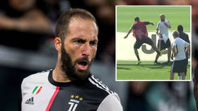 WATCH: Juve star Higuain LOSES IT in training as he kicks coach and destroys advertising board