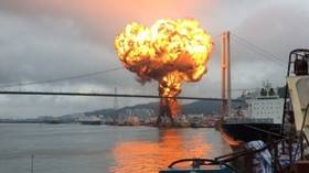 WATCH flames devour 2 tankers in South Korean port, injuring 9 people