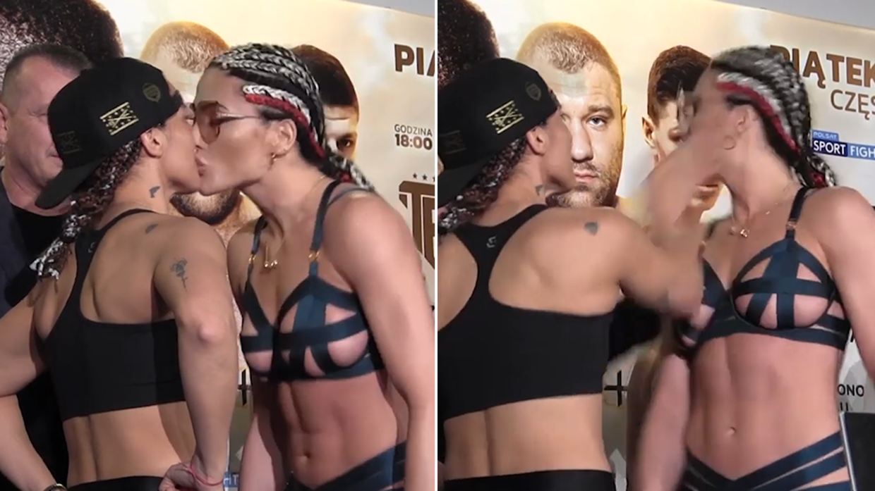 2 female mma fighters kiss
