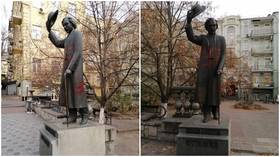 Vandals paint swastikas on statue of Jewish writer Sholem Aleichem near Kiev’s 2nd-largest synagogue