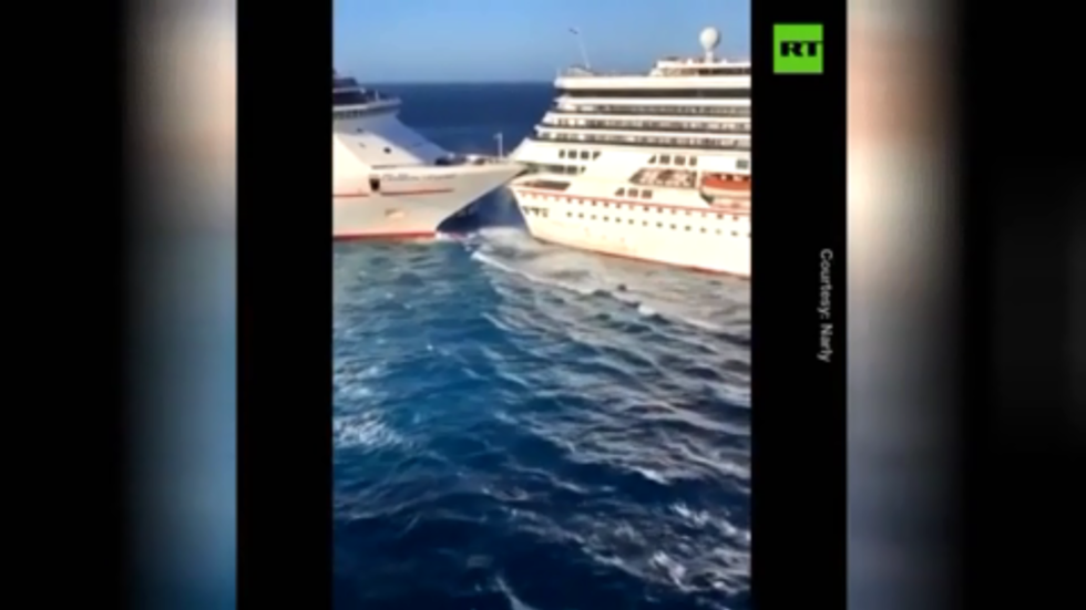 Cruise out of control WATCH 2 ocean liners crash into each other in