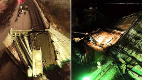 Russian driver dodges death as bridge COLLAPSES in front of his vehicle (VIDEOS)