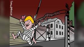 Artist's compromise over cartoon of Brexit BoJo running from EU death camp just kills the joke stone dead