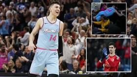 'What a herro!' Real Madrid goalkeeper Thibaut Courtois saves NBA star Tyler Herro from courtside smash (VIDEO)