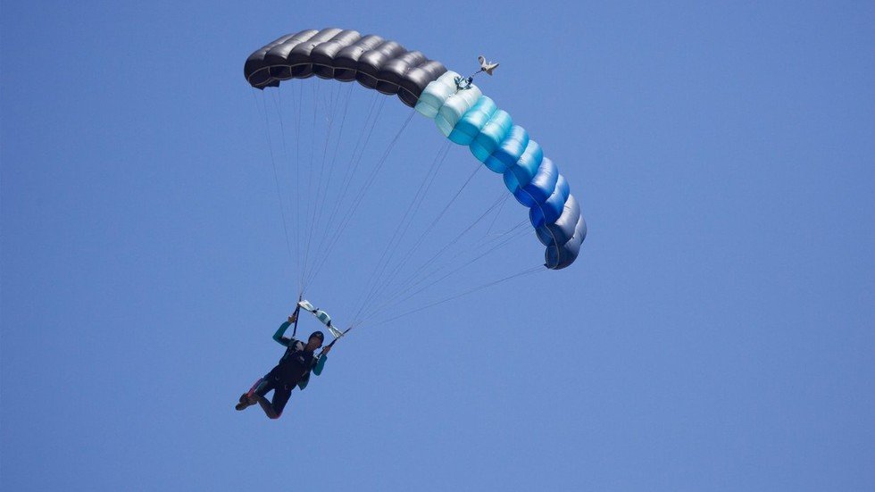 Jumping into 2020? Two Siberian men use PARACHUTES to leap out of high ...