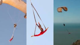 Daredevil routine at 1,300ft almost goes DISASTROUSLY WRONG for Russian paraglider & aerial gymnast (VIDEO)