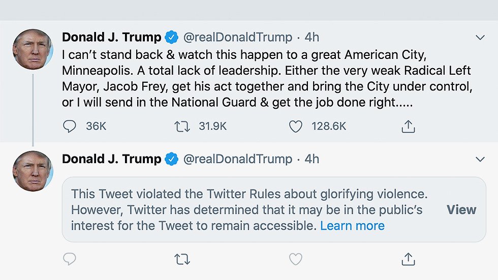 Twitter at war? Trump's warning to Minnesota ‘thugs’ flagged for ...