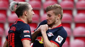 Keep your distance! Liverpool target Timo Werner bags Bundesliga hat-trick - but teammate gets too close for comfort