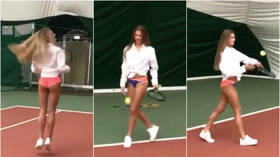Aleksandra the ace! Russian Gymnast Soldatova serves up scorching tennis video in her UNDERWEAR (VIDEO)