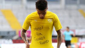 Dortmund star Jadon Sancho BOOKED after revealing 'Justice for George Floyd' tribute in hat-trick performance (VIDEO)