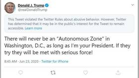 Enforcing the law is now ‘threats of harm’? Twitter CENSORS Trump again