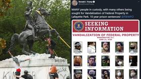 ‘10-year prison sentences!’ Trump posts WANTED POSTER of statue-targeting vandals – to crickets from Twitter