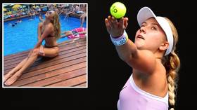 Going for bronze: Teenage tennis starlet Anastasia Potapova soaks up the sun in latest lockdown photo