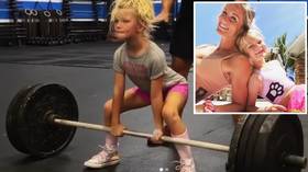 'You're DESTROYING her for the Gram': Worried viewers accuse mother as SEVEN-YEAR-OLD girl squats 70lbs and deadlifts 90lbs in gym
