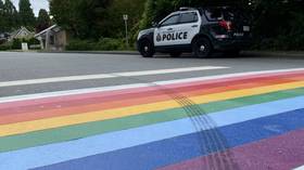 Skid marks on a rainbow CROSSWALK are now a hate crime? Suddenly, I see merit in defunding the police