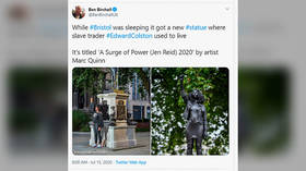 Toppled UK slave trader statue replaced with figure of BLM protester. ‘Doesn’t reflect diversity, take it down,’ Twitter users say