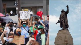 WATCH BLM activists pelt police protecting Columbus statue in Chicago with rocks, bottles & fireworks (VIDEOS)