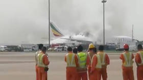 WATCH: Ethiopian Airlines plane catches fire on tarmac at Shanghai airport