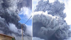 WATCH: Indonesian countryside plunged into darkness as volcano unleashes towering column of ash