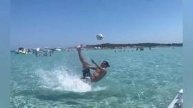 'God save the Queen': Zlatan trolls England as he recreates epic overhead kick on holiday (VIDEO)