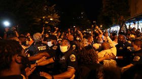 WATCH BLM activists BEHEAD Trump effigy & pretend to shoot up ‘cops’ in noisy RNC protest outside White House