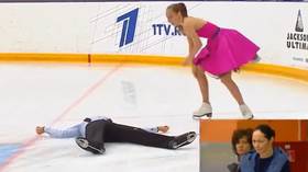 Worrying scenes as junior Russian figure skater is KNOCKED OUT in horror fall at national cup (VIDEO)