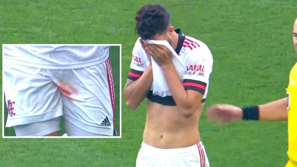 Horror tackle Brazilian footballer left with bloodsoaked shorts after