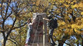 ‘This will no doubt end racism’: Activists tear down ‘offensive’ monument on Columbus Day, but gesture draws heat online