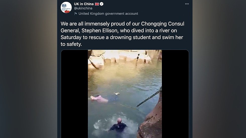 Stephen Ellison Watch: British diplomat in China DIVES INTO RIVER to save drowning girl ...