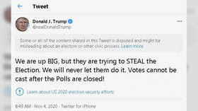 Trump calls results ‘big WIN’ & accuses opponents of ‘trying to STEAL’ election, gets ‘misleading’ label from Twitter